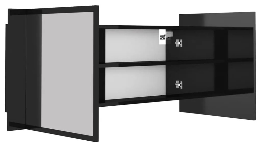 vidaXL Ντουλάπι Μπάνιου με Καθρέφτη & LED Γυαλ. Μαύρο Ακρυλικός