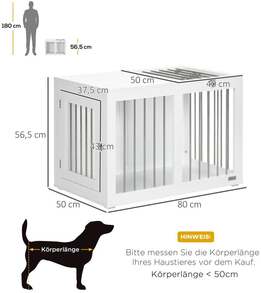 PawHut Κλουβί για σκύλους με 2 πόρτες, Κλουβί μεταφοράς σκύλων, Κλειδωμένο, Ατσάλινο πλέγμα, 80 x 50 x 56,5 cm, Λευκό + Ασημί