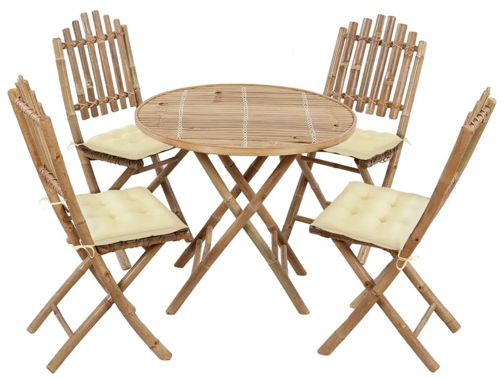 Σετ Τραπεζαρίας Εξ. Χώρου Πτυσσόμενο 5 τεμ. Μπαμπού & Μαξιλάρια