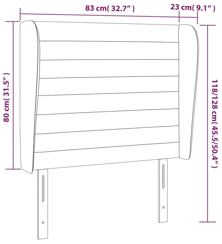 Κεφαλάρι με Πτερύγια Σκούρο Γκρι 83x23x118/128 εκ. Βελούδινο 3118127