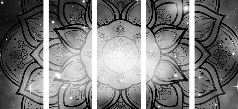 Εικόνα 5 τμημάτων Mandala με φόντο γαλαξία σε ασπρόμαυρο - 100x50