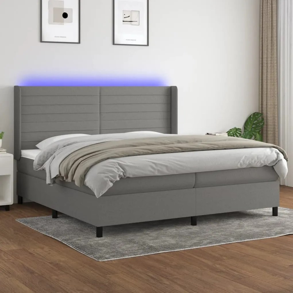 Κρεβάτι Boxspring με Στρώμα &amp; LED Σκ.Γκρι 200x200εκ. Υφασμάτινο