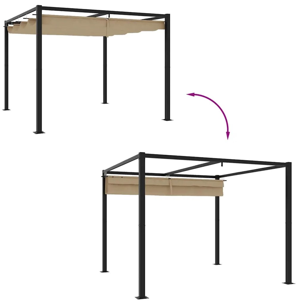 vidaXL Πέργκολα Κήπου με Πτυσσόμενη Οροφή Taupe 3 x 3 μ. Ατσάλινο