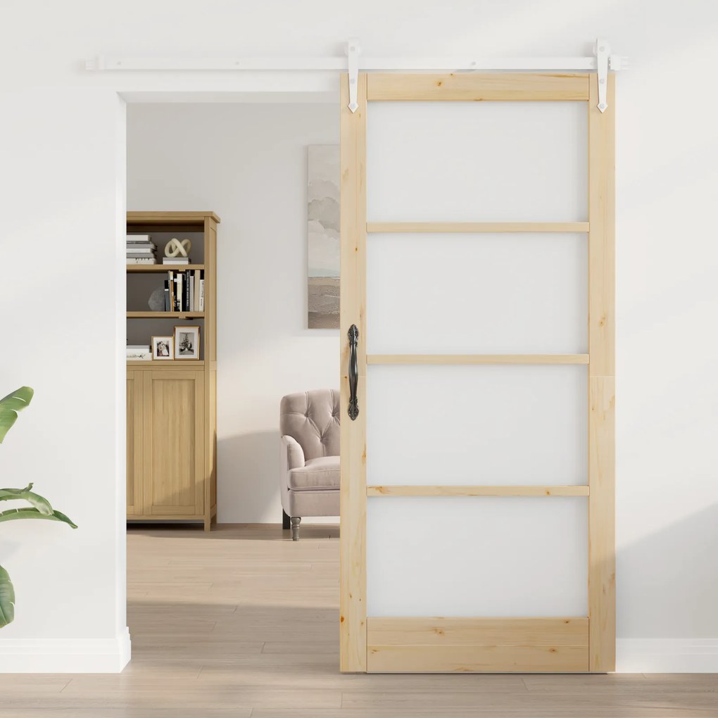 vidaXL Συρόμενη Πόρτα με Σετ Εξαρτημάτων 93x202 εκ. Μασίφ Ξύλο Πεύκο
