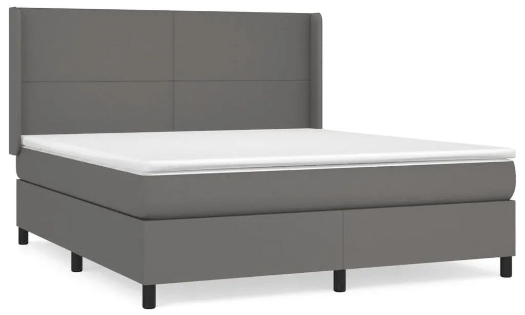 vidaXL Κρεβάτι Boxspring με Στρώμα Γκρι 180x200 εκ. Συνθετικό Δέρμα