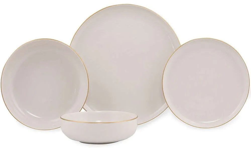 Σερβίτσιο Πιάτα Φαγητού (Σετ 16Τμχ) 710KTP3602 White-Gold Hermia 16 τμχ Porcelain