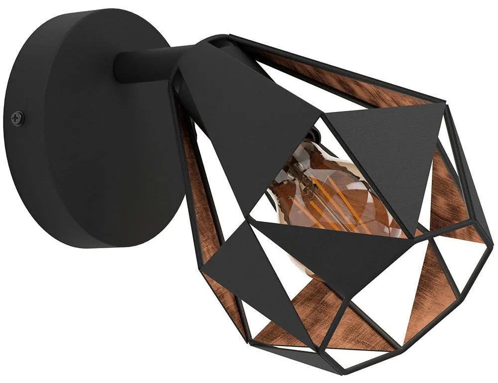 Φωτιστικό Τοίχου - Απλίκα Carton 7 43715 12x25cm 1xE27 40W Black-Copper Eglo Steel