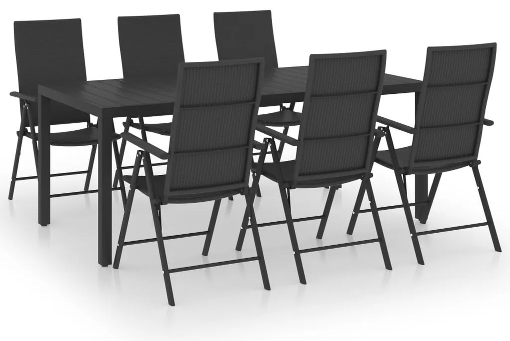 vidaXL Σετ Τραπεζαρίας Κήπου 7 Τεμαχίων Μαύρο