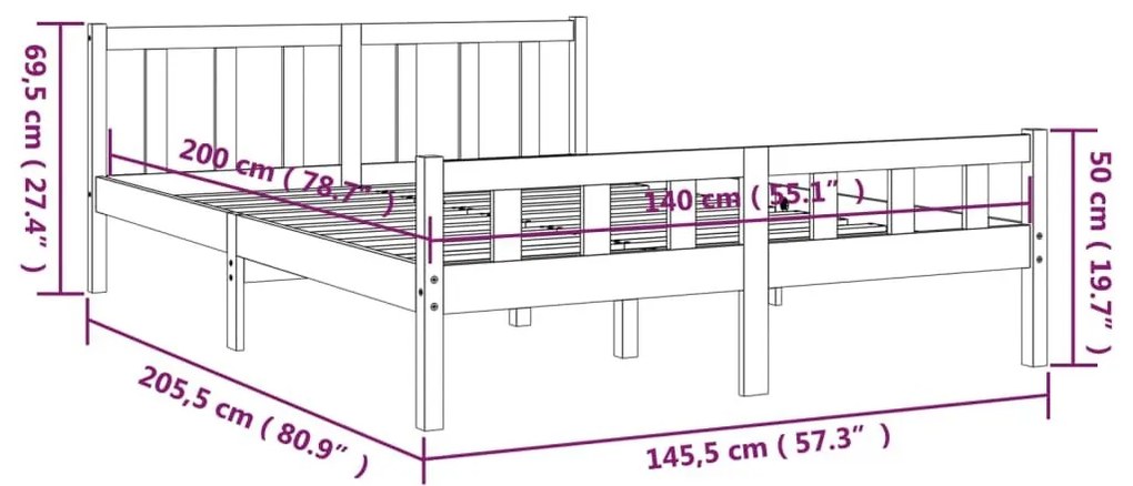 Πλαίσιο Κρεβατιού Καφέ Μελί 140 x 200 εκ. από Μασίφ Ξύλο - Καφέ