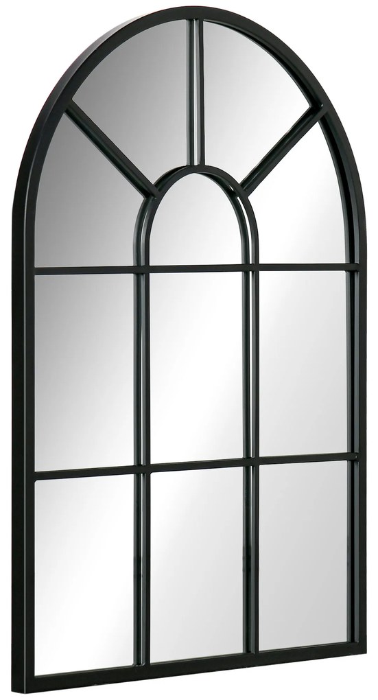 HOMCOM Καθρέφτης Τοίχου, Σχέδιο Παραθύρου, Καθρέφτης Εισόδου, Μεταλλικό Πλαίσιο, 70x50 cm, Μαύρο
