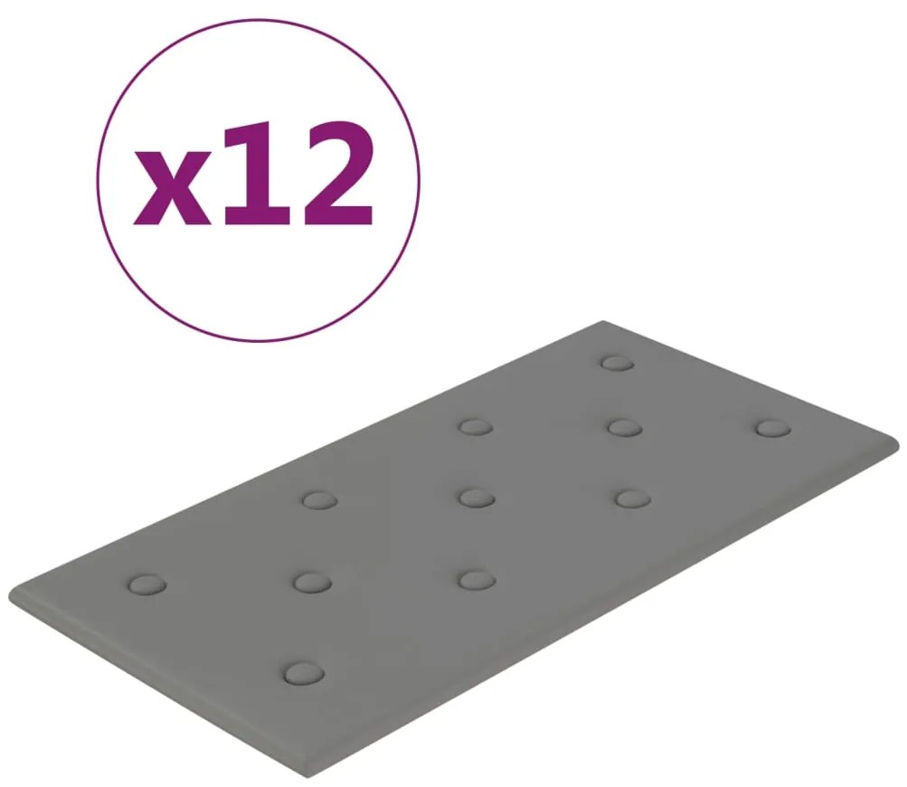 vidaXL Πάνελ Τοίχου 12 τεμ. Γκρι 60 x 30 εκ. 2,16 μ² Συνθετικό Δέρμα