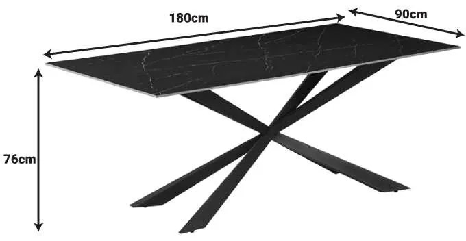 Τραπέζι Cozline Inart μαύρο μαρμάρου sintered stone-πόδι μαύρο μέταλλο 180x90x76εκ