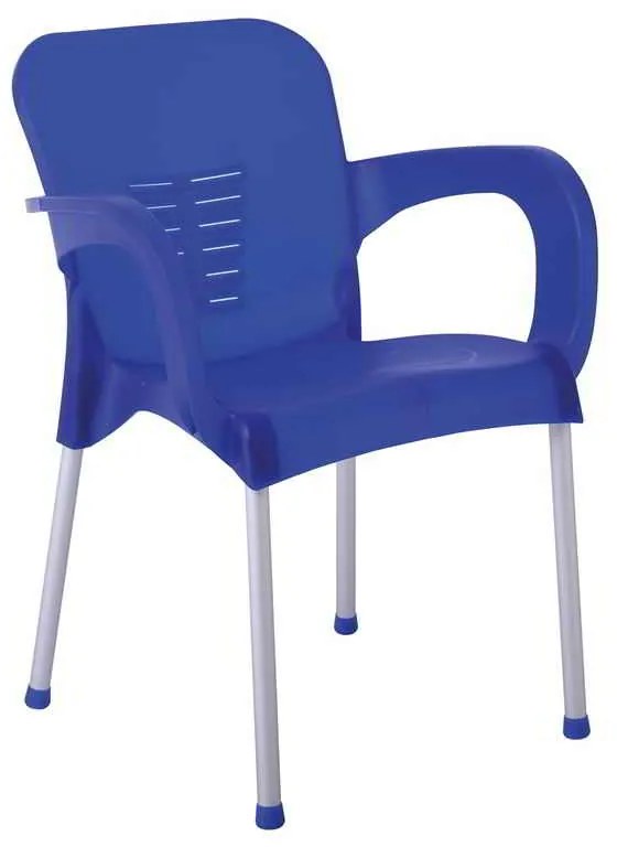 LARA-II Πολυθρόνα Dining Στοιβαζόμενη, ALU Silver, PP Μπλε