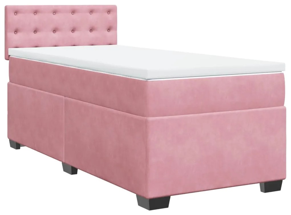 vidaXL Κρεβάτι Boxspring με Στρώμα Ροζ 90x200 εκ. Βελούδινο