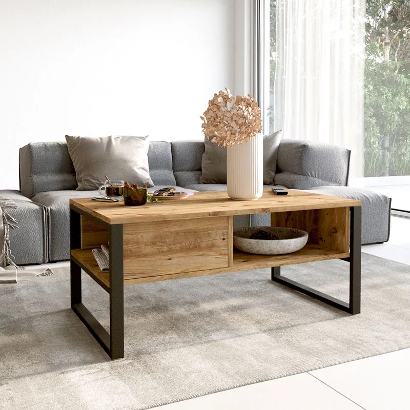 ΤΡΑΠΕΖΙ ΣΑΛΟΝΙΟΥ HONORA PAKOWORLD OAK-ΜΑΥΡΟ 100X60X44,5ΕΚ