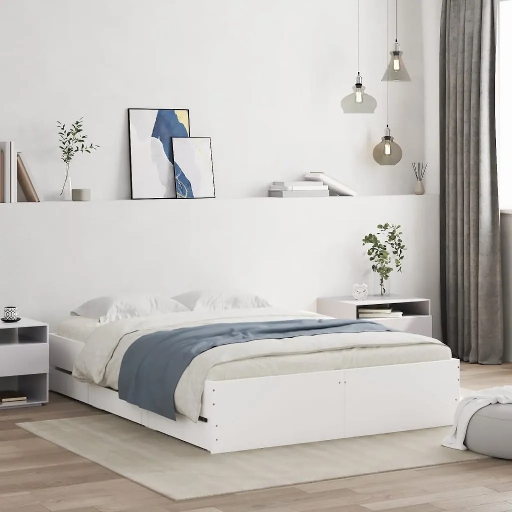 vidaXL Πλαίσιο Κρεβατιού με Συρτάρια Χωρίς Στρώμα Λευκό 135x190 εκ.