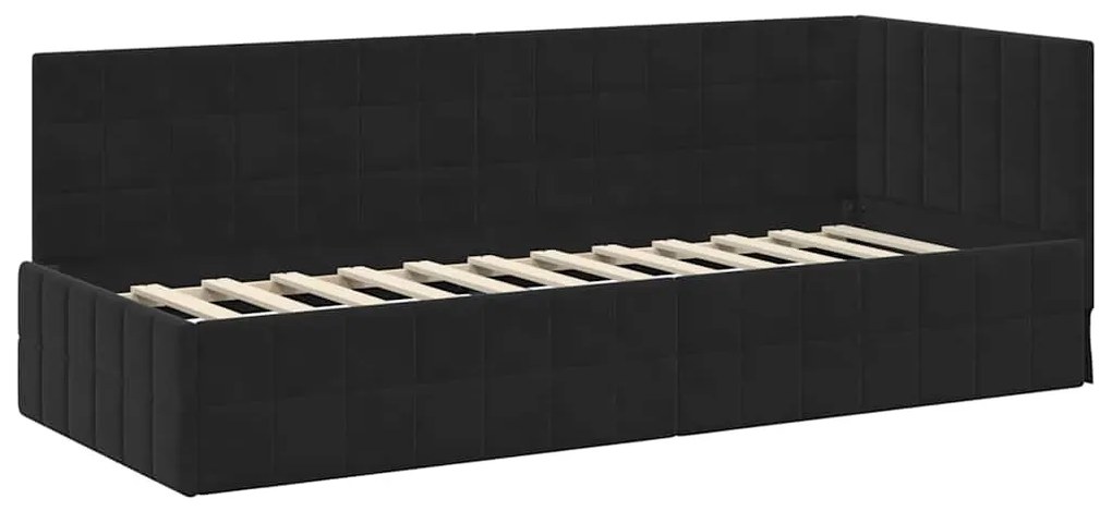 vidaXL Κρεβάτι γωνίας με στρώμα με κεφαλάρι 2 pcs Μαύρο Βελούδο