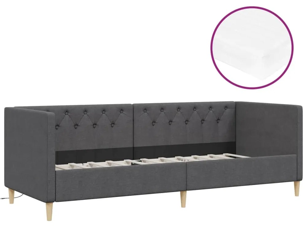 vidaXL Καναπές Κρεβάτι με Στρώμα & USB Σκούρο Γκρι 90 x 200 εκ. Υφασμ.