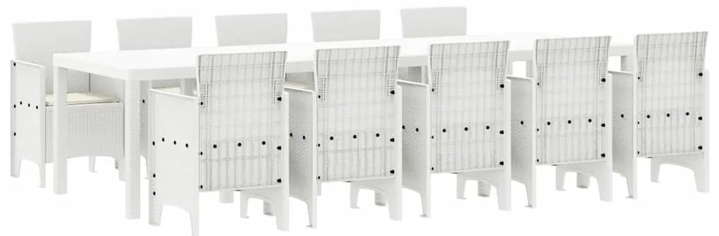 vidaXL Σέτ φαγητού για κήπο 11 pcs Λευκό Πολυ rattan και Χάλυβας