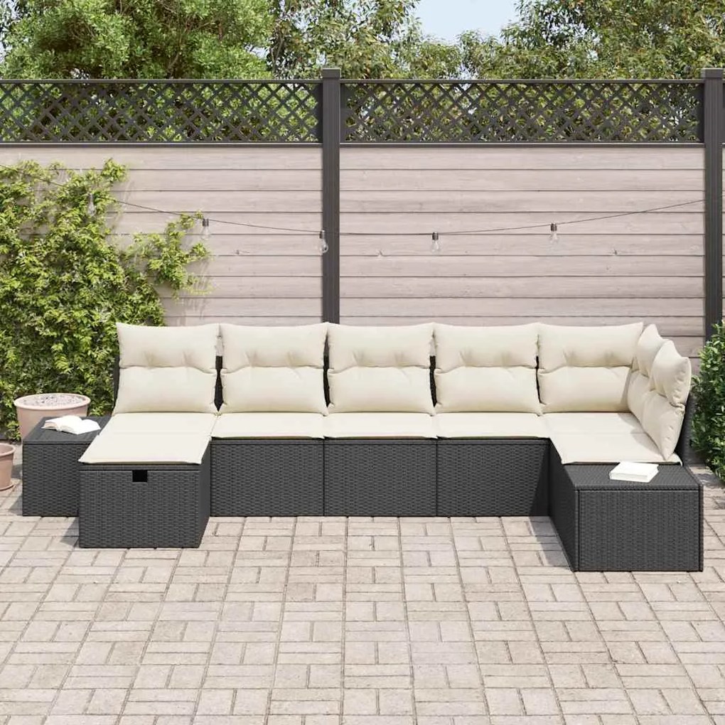 vidaXL Σετ Καναπέ Κήπου με μαξιλάρι 7 pcs Μαύρο Πολυ ράταν