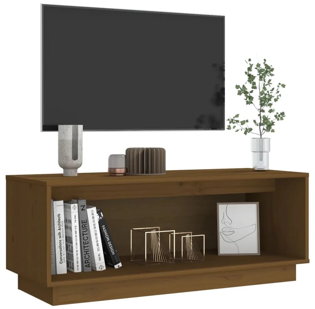 vidaXL Έπιπλο Τηλεόρασης Καφέ Μελί 90x35x35εκ από Μασίφ Ξύλο Πεύκου