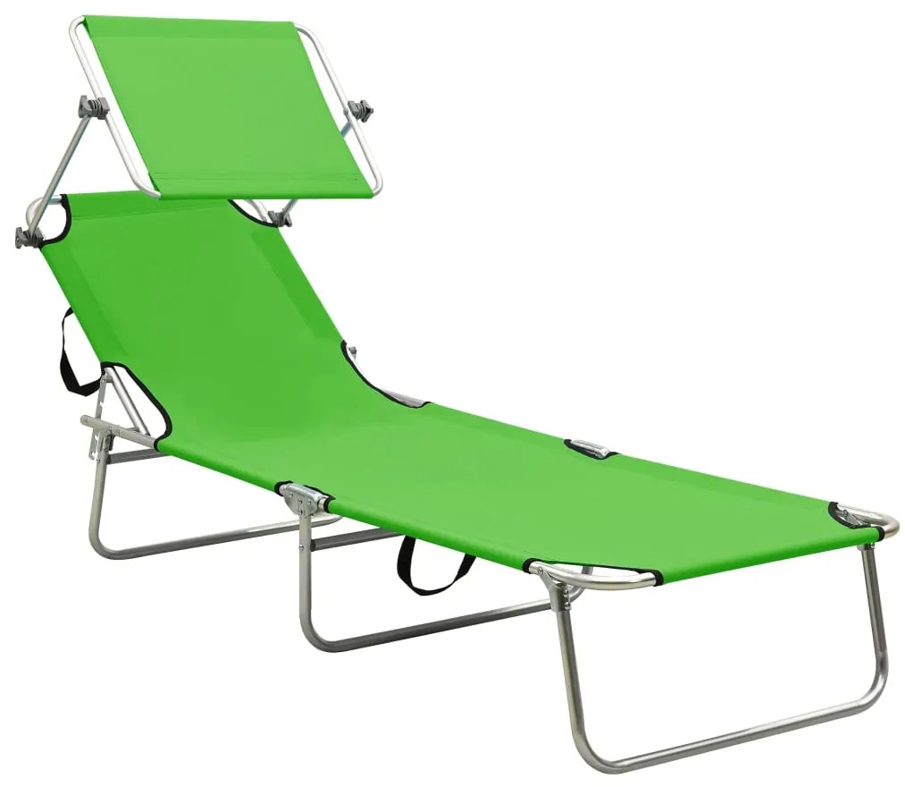vidaXL Ξαπλώστρα Πτυσσόμενη Πράσινη Λαχανί Ατσάλινη με Σκίαστρο