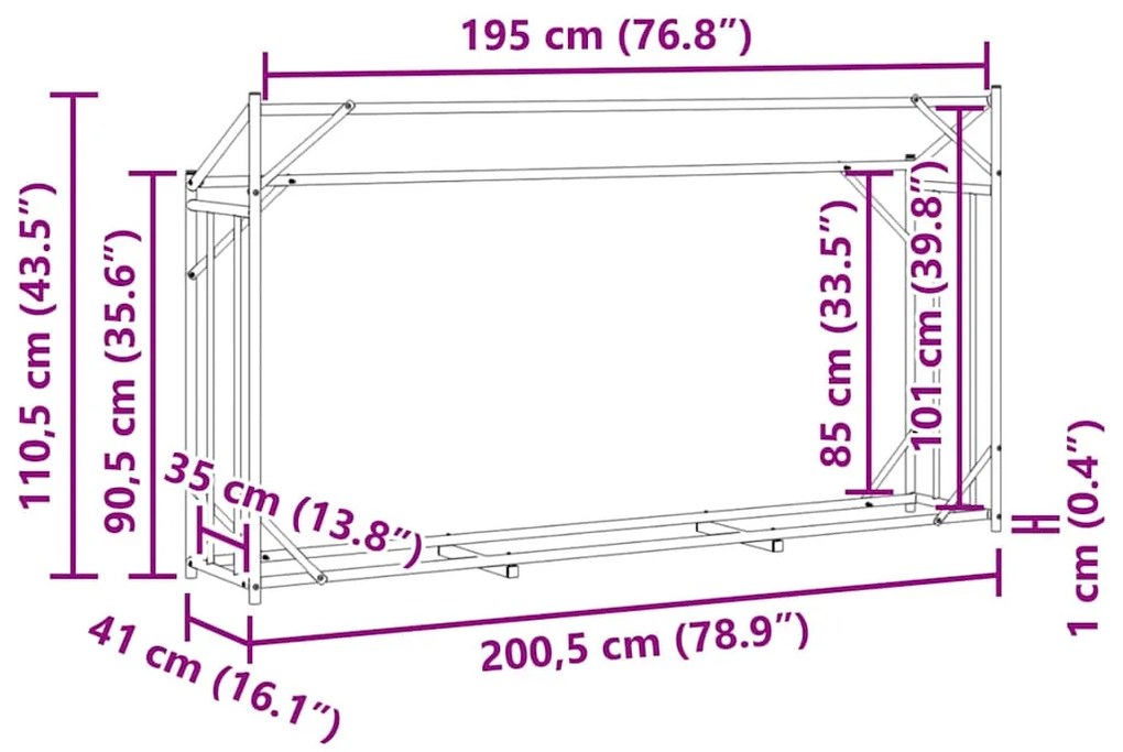 VIDAXL ΡΑΦΙ ΓΙΑ ΚΑΥΣΟΞΥΛΑ ΜΕ ΚΑΛΥΜΜΑ ΒΡΟΧΗΣ 200,5X41X110,5 ΕΚ. 4104944