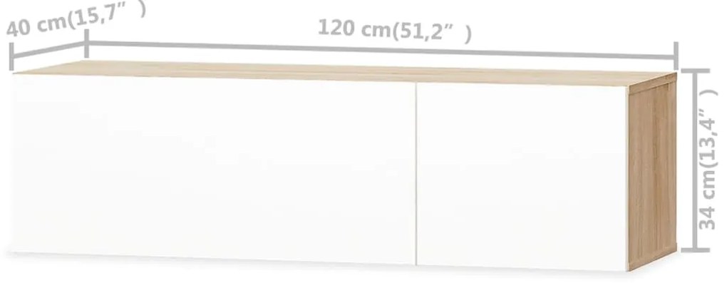 vidaXL Έπιπλο Τηλεόρασης Γυαλιστ. Λευκό/Δρυς 120x40x34 εκ. Επεξ. Ξύλο