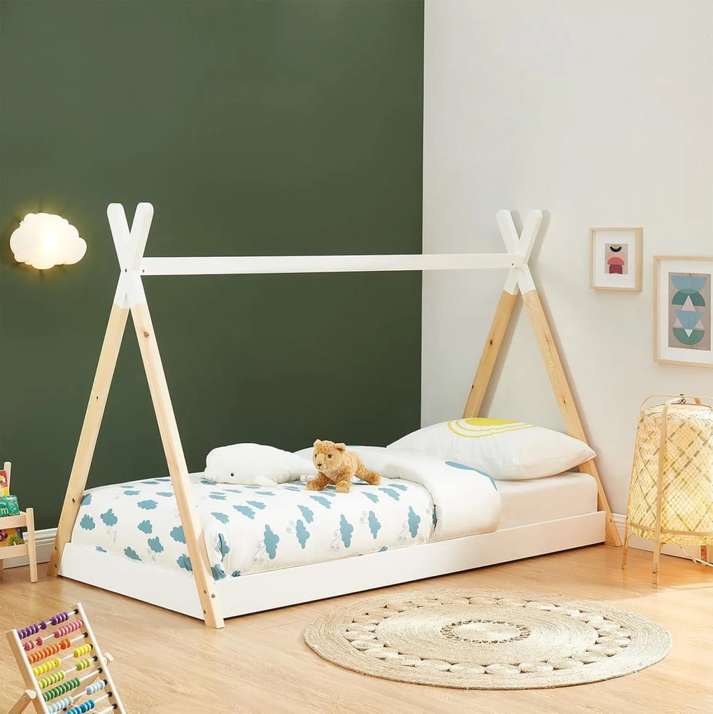 Κρεβάτι παιδικό MUNK τύπου Montessori Ξύλο Πεύκου Φυσικό - Λευκό 190x90 εκ. 190x90x140 εκ.