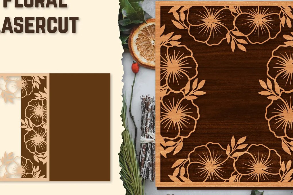 Intra απο ξύλο plywood  Χρώμα wenge 3mm-4mm πάχος - Κορνίζα Photo Floral Lasercut Δίασταση 20x25 cm INTRAFABR-83009671