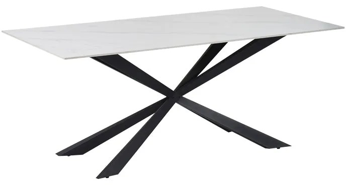 Τραπέζι Cozline Inart λευκό μαρμάρου sintered stone-πόδι μαύρο μέταλλο 180x90x76εκ
