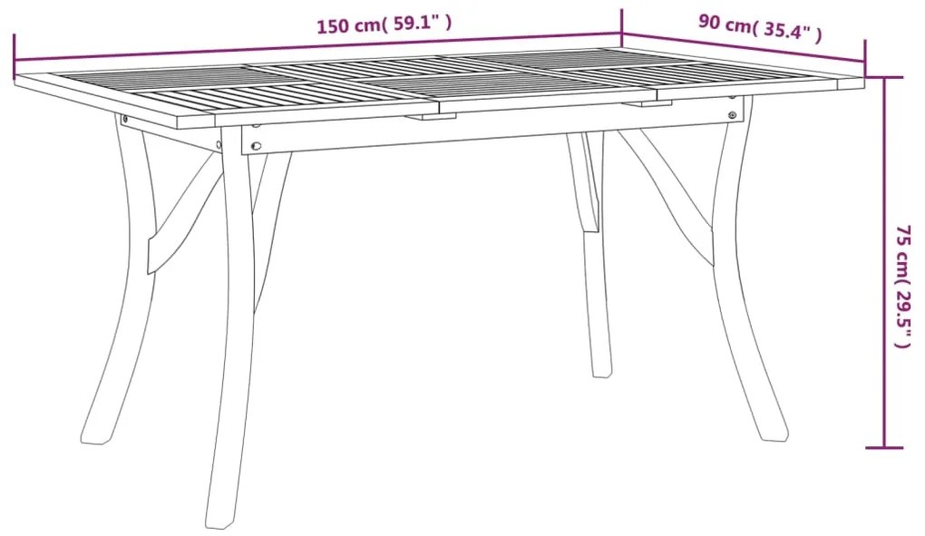 vidaXL Τραπέζι Κήπου 150 x 90 x 75 εκ. από Μασίφ Ξύλο Ακακίας