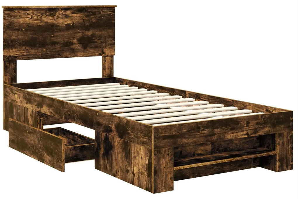 vidaXL Σκελετός Κρεβατιού Καπνιστό Δρύς 100 x 200 μ Επεξεργασμένο ξύλο