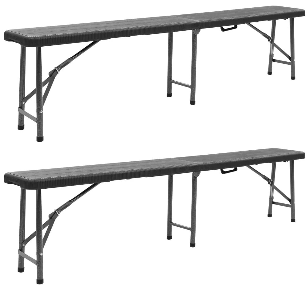 vidaXL Παγκάκια Κήπου Πτυσσόμενα 2 τεμ. Μαύρα 180 εκ. από HDPE