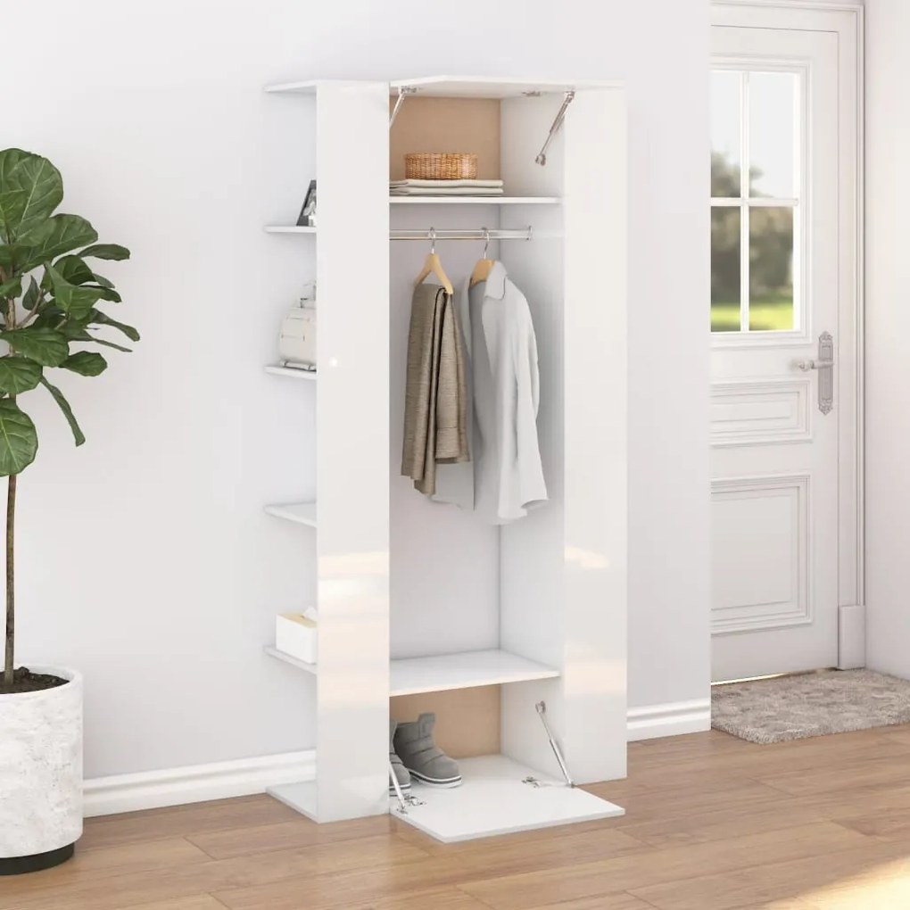 vidaXL Ντουλάπι Διαδρόμου Γυαλιστ. Λευκό 35x34x90εκ.Επεξεργασμένο Ξύλο