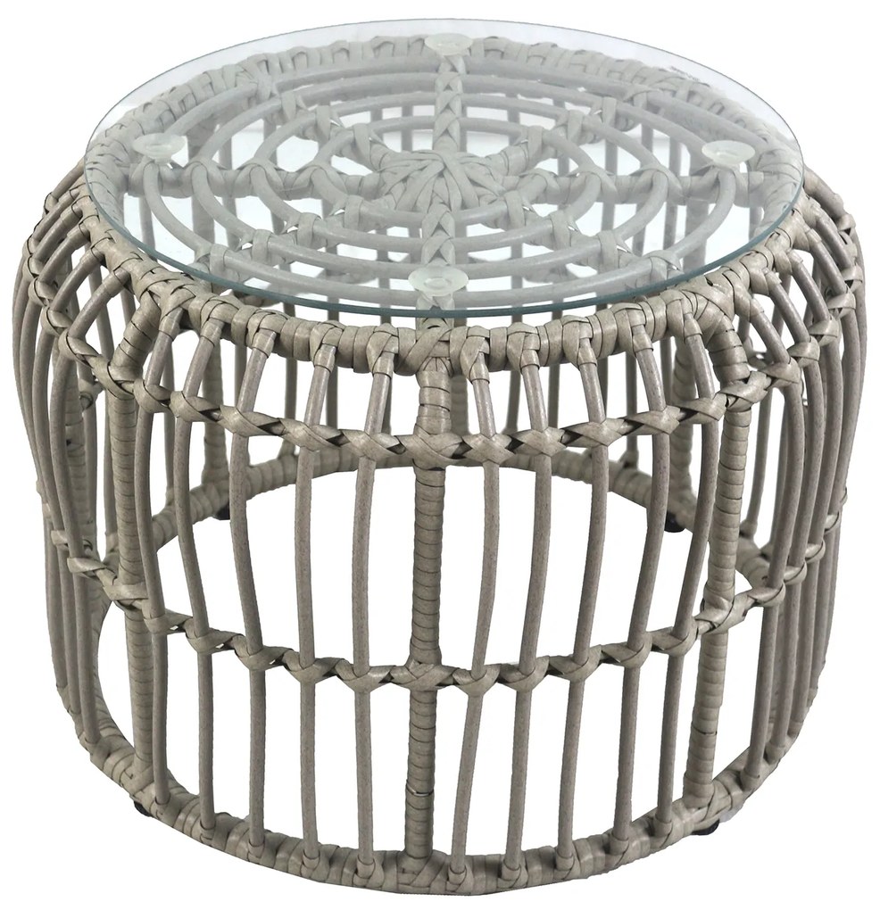 Τραπεζάκι Κήπου ArteLibre ALBIUS Γκρι Rattan/Μέταλλο/Γυαλί Φ50x35cm