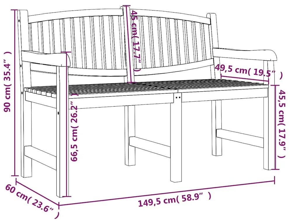 vidaXL Παγκάκι Κήπου 149,5 x 60 x 90 εκ. από Μασίφ Ξύλο Teak