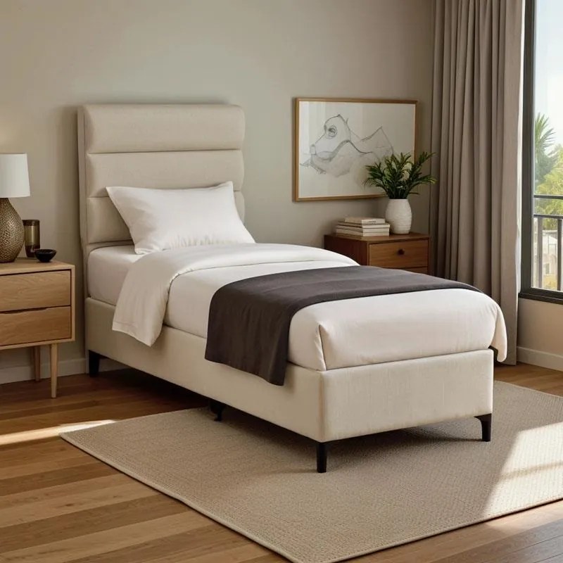 Επενδυμένο Κρεβάτι Limit Μονό σε Κρεμ 90x200εκ. 93x200x125 εκ.