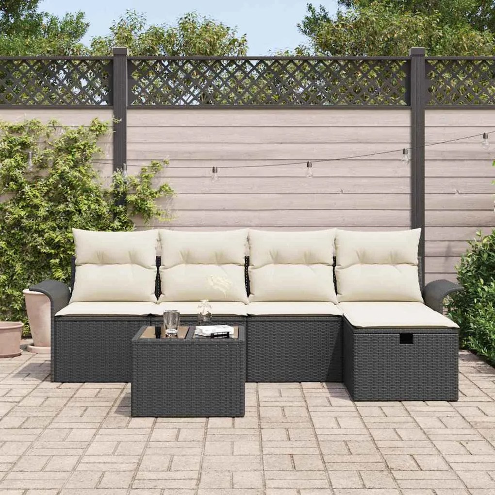 vidaXL Σετ Καναπέ Κήπου 6 pcs Μαύρο και κρεμ 251 x 117 x 85 εκ.