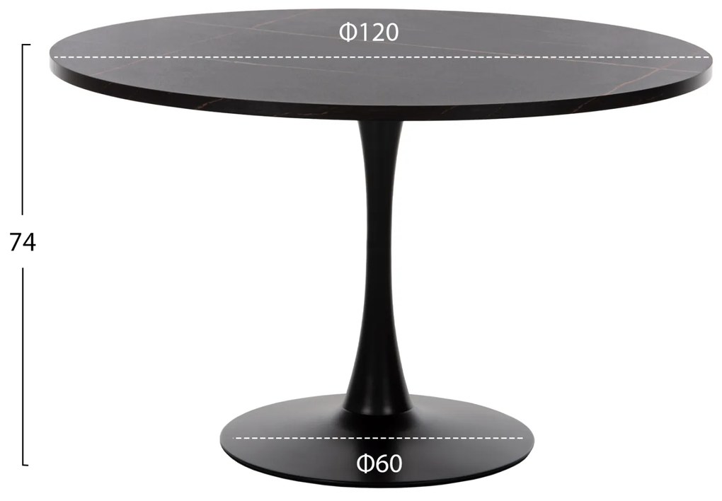 ΤΡΑΠΕΖΙ ΤΡΑΠΕΖΑΡΙΑΣ ROLLO HM9422.12 ΣΤΡΟΓΓΥΛΟ BLACK MARBLE Φ120x74Yεκ.