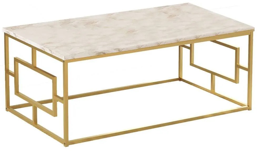 Τραπέζι Σαλονιού 956LCS1221 105x60x40cm Marble Effect White-Gold