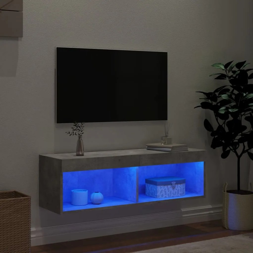 vidaXL Έπιπλο Τηλεόρασης με LED Γκρι Σκυροδέματος 100x30x30 εκ.