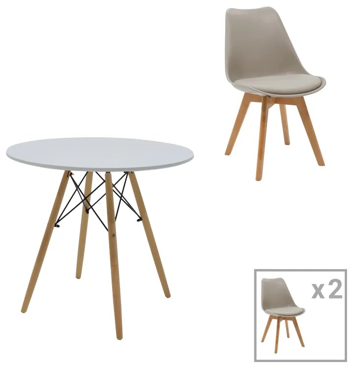 Intrahome Τραπεζαρία EVERESTA-Gaston σετ 3τεμ Intrahome MDF και ξύλο οξιάς σε γκρι-λευκή-φυσική απόχρωση Φ80x73εκ | SKU: INTRAPA-382111142