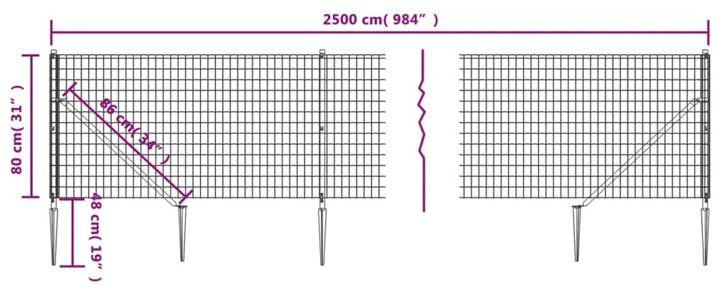 vidaXL Συρματόπλεγμα Περίφραξης Πράσινο 0,8 x 25 μ. με Καρφωτές Βάσεις