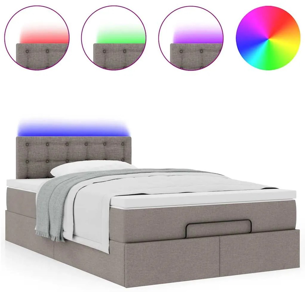 vidaXL Οθωμανικό κρεβάτι με στρώμα & LEDs Taupe 120x190cm ύφασμα