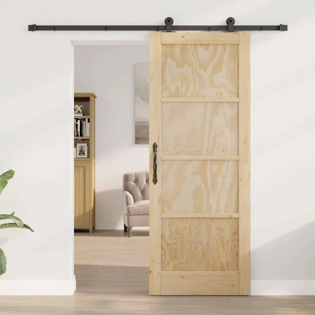 vidaXL Σετ Συρόμενης Πόρτας Φυσικό και μαύρο 78 x 202 εκ.