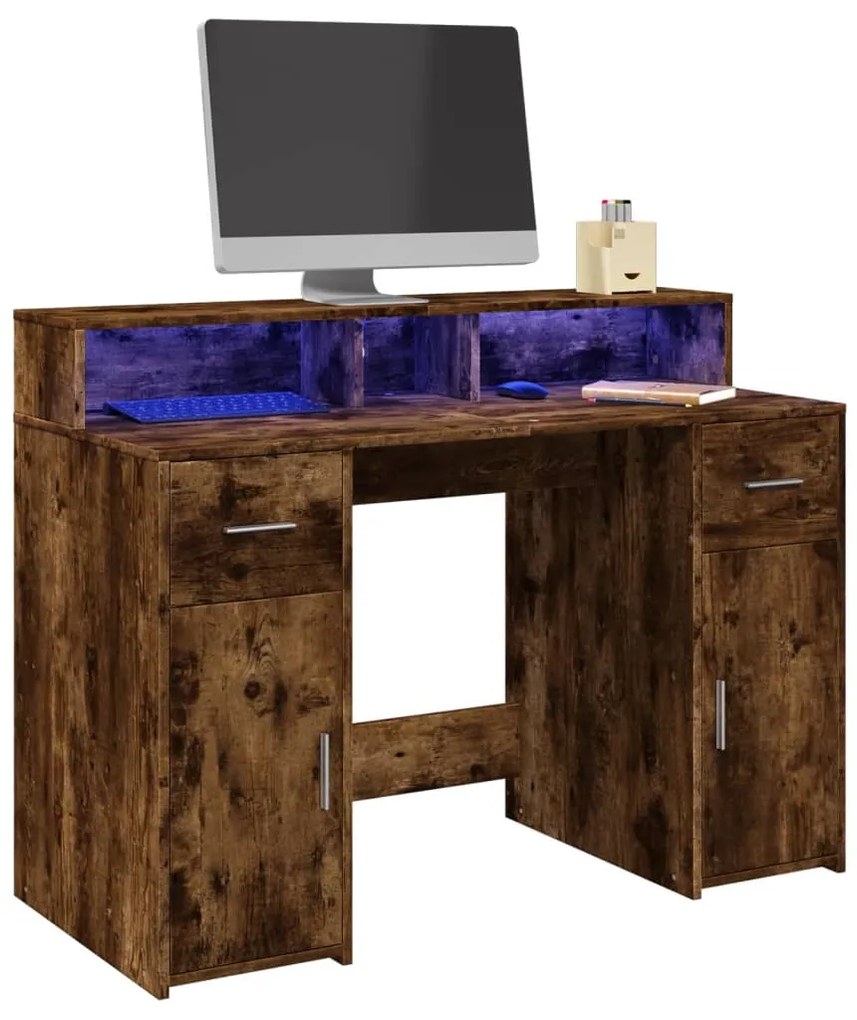 Γραφείο με LED Καπνιστή δρυς 120x55x91 εκ. Επεξεργ. Ξύλο