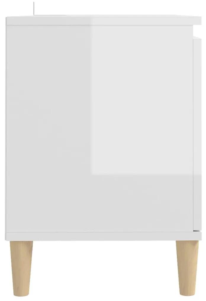 Έπιπλο Τηλεόρασης Γυαλ. Λευκό 103,5x35x50 εκ Μασίφ Ξύλινα Πόδια - Λευκό