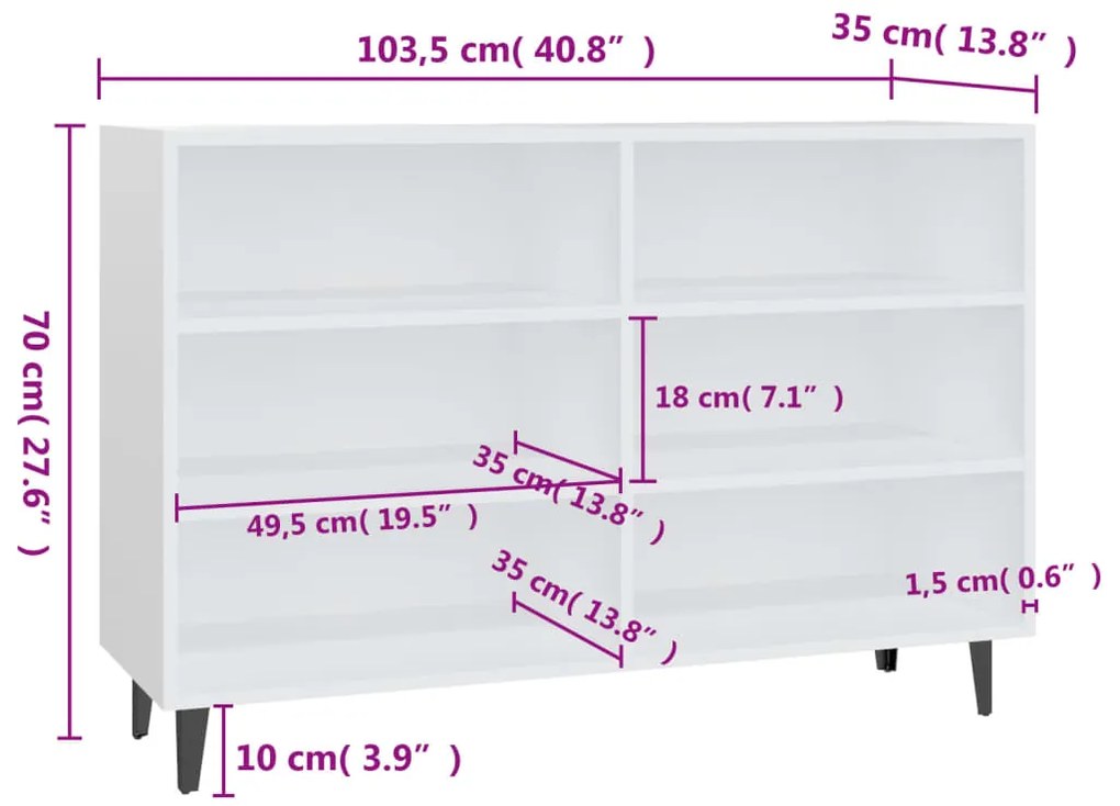 vidaXL Ραφιέρα Λευκή 103,5x35x70 εκ. από Επεξεργασμένο Ξύλο