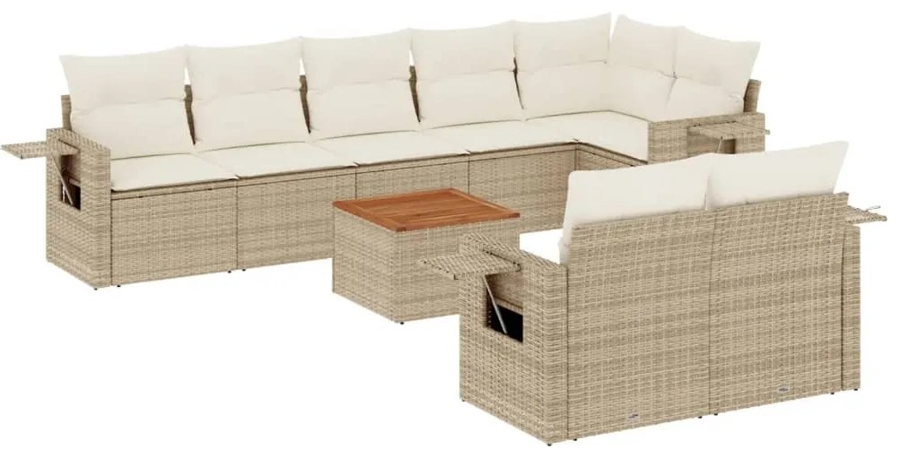 vidaXL Σαλόνι Κήπου Σετ 9 τεμ. Μπεζ Συνθετικό Ρατάν με Μαξιλάρια